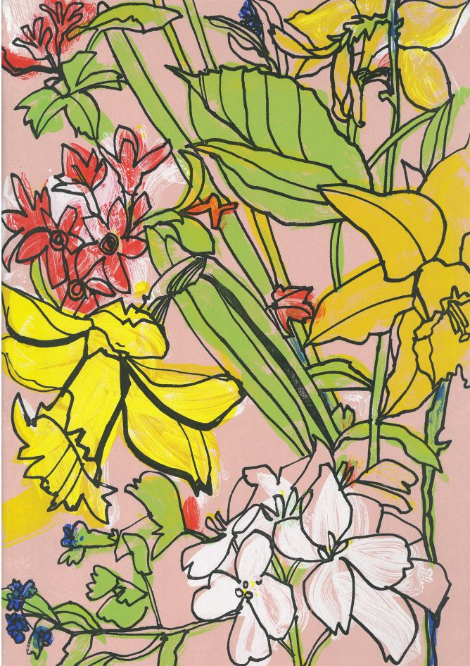 Emily Gillmor (b. 1960), Anna’s Spring Garden, 2014, screenprint, collection of the artist