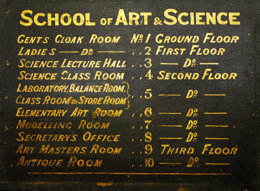 Sign with locations of classrooms at Valpy Street