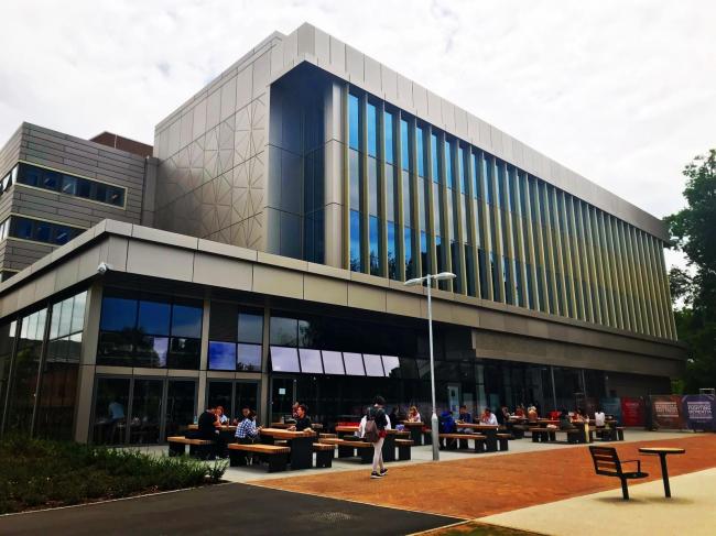 Exterior view of the new University Library quad