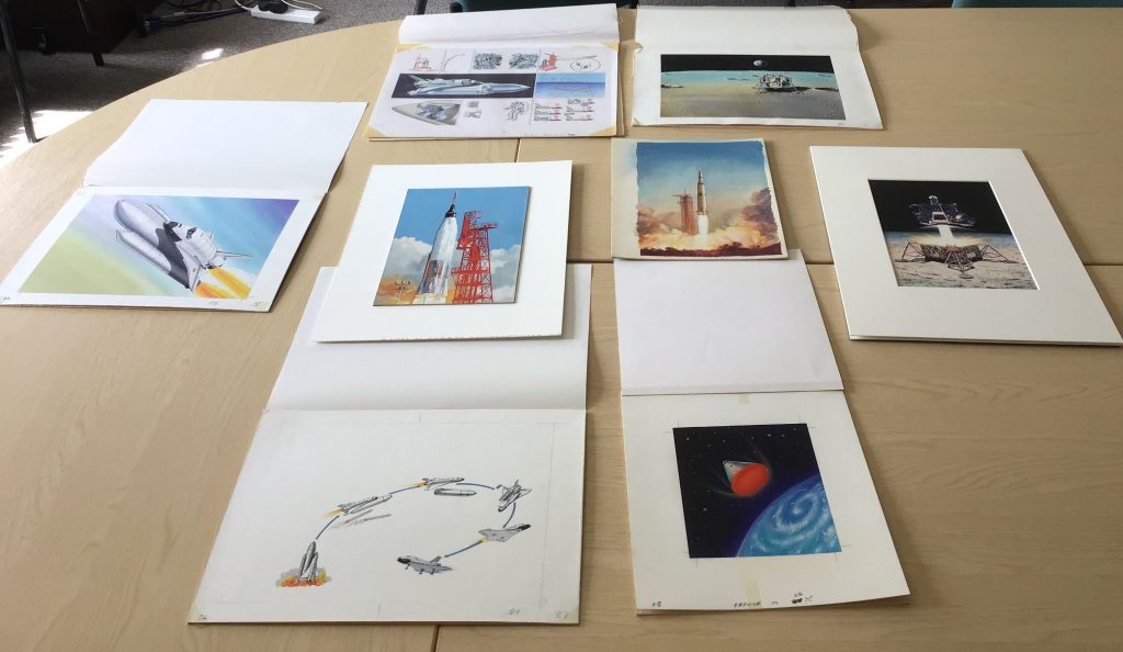 Several Ladybird Books artworks featuring space exploration