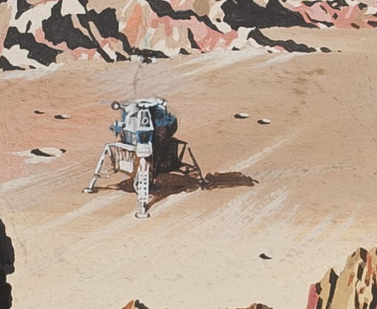 Closeup of lunar lander Eagle from the Ladybird Book 'Exploring Space'. (c) Ladybird Books Ltd, 1972.