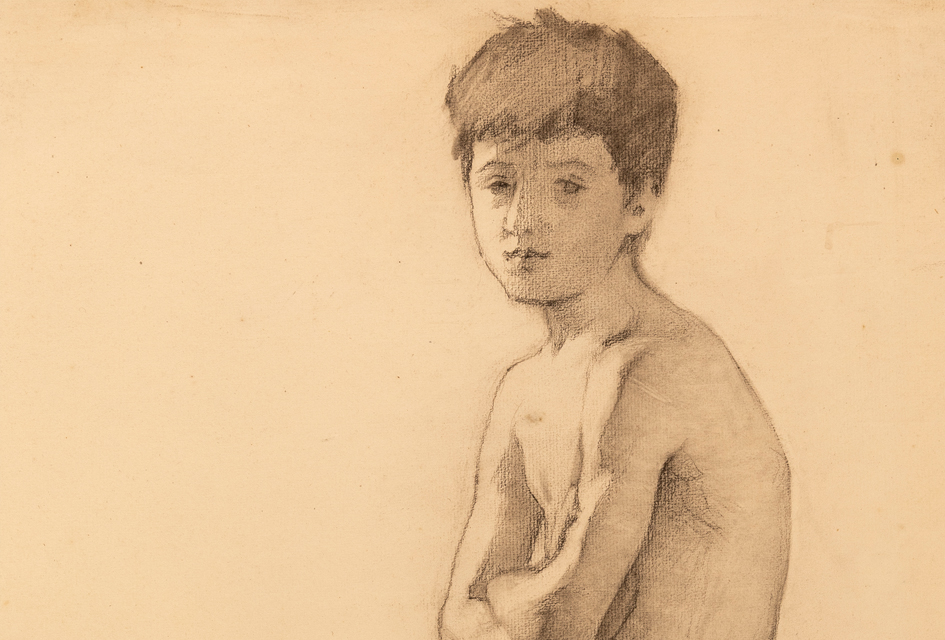 Nude study of a seated young boy