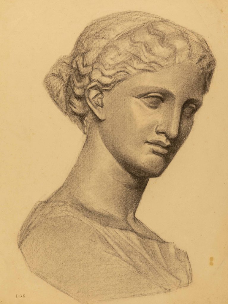 Study of a bust of a classical goddess, probably Aphrodite, by Minnie Jane Hardman