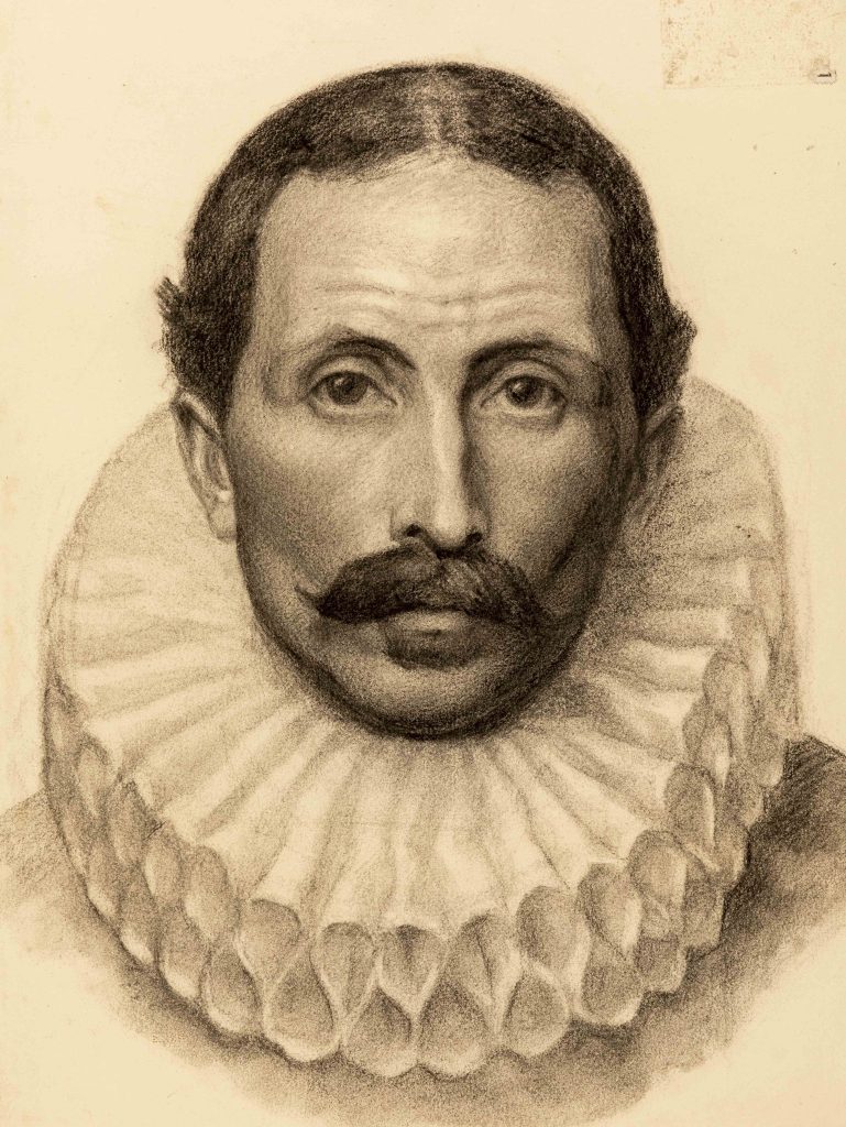 Portrait head of a man wearing a ruff by Minnie Jane Hardman