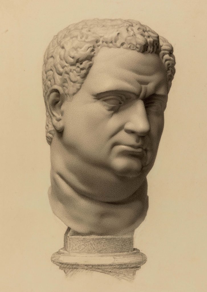 Study of a portrait bust, possibly representing Emperor Titus Vespasianus Augustus, by Minnie Jane Hardman