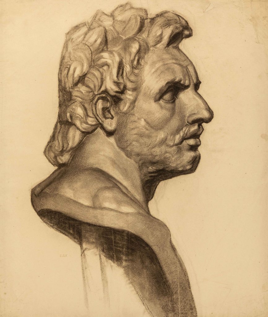 Study of the head of a companion of Odysseus, possibly, by Minnie Jane Hardman