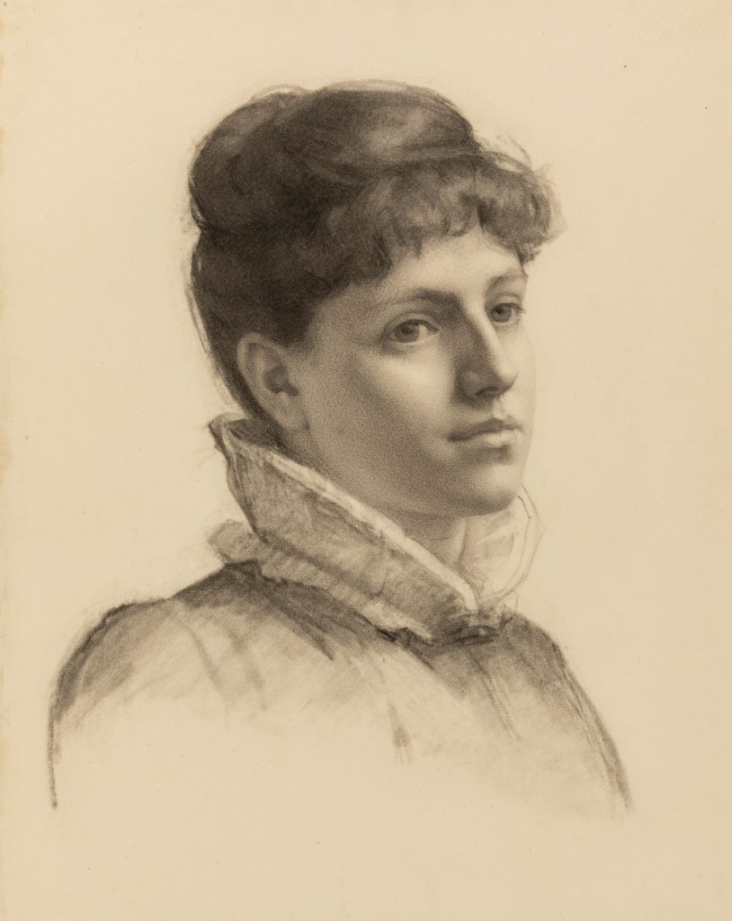 Bust-length portrait of a young woman by Minnie Jane Hardman