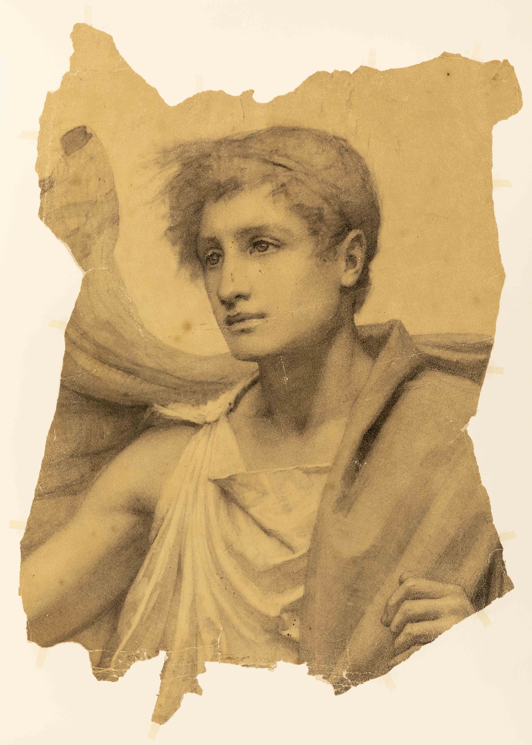 Study of a draped classical figure, half length