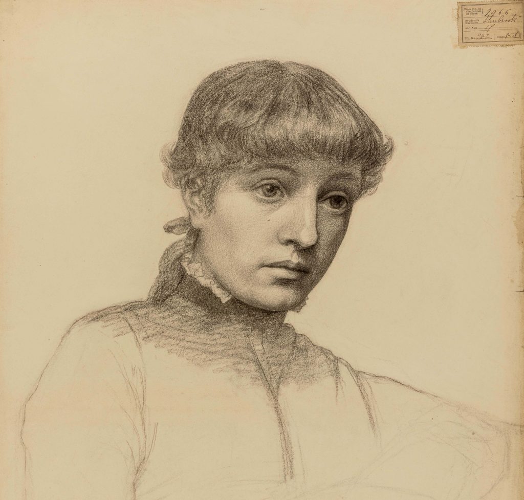 Bust-length portrait of a young woman by Minnie Jane Hardman