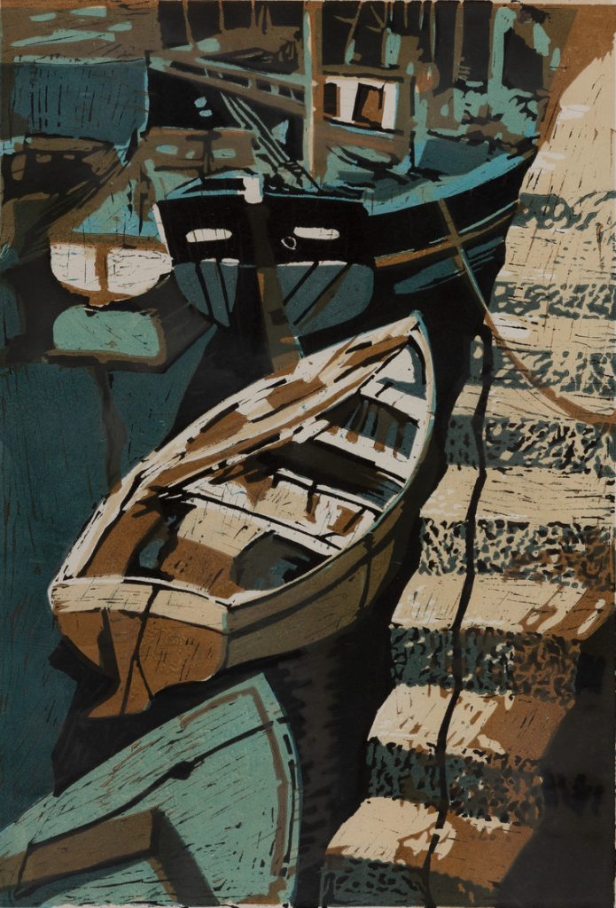 Boats in dock with stairs on the right