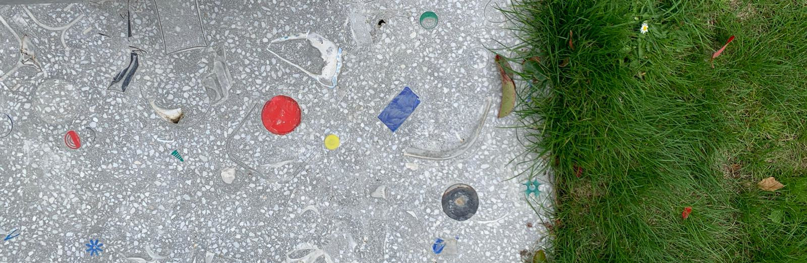Detail of Floating Garden sculpture with concrete and plastic