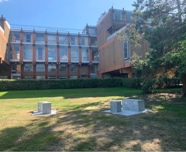 Floating Garden sculpture in front of the URS building on the Whiteknights Campus