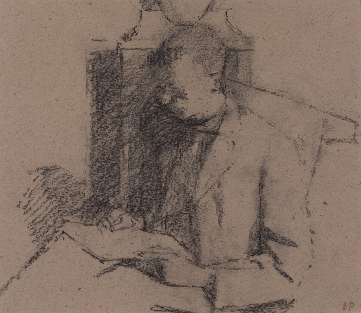 Portrait of a seated William Coldstream reading a book