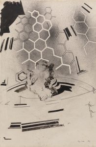 Abstract artwork by Tom Cross, with honeycomb structure at the top