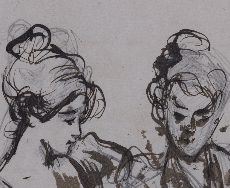 Closeup of the heads of two women