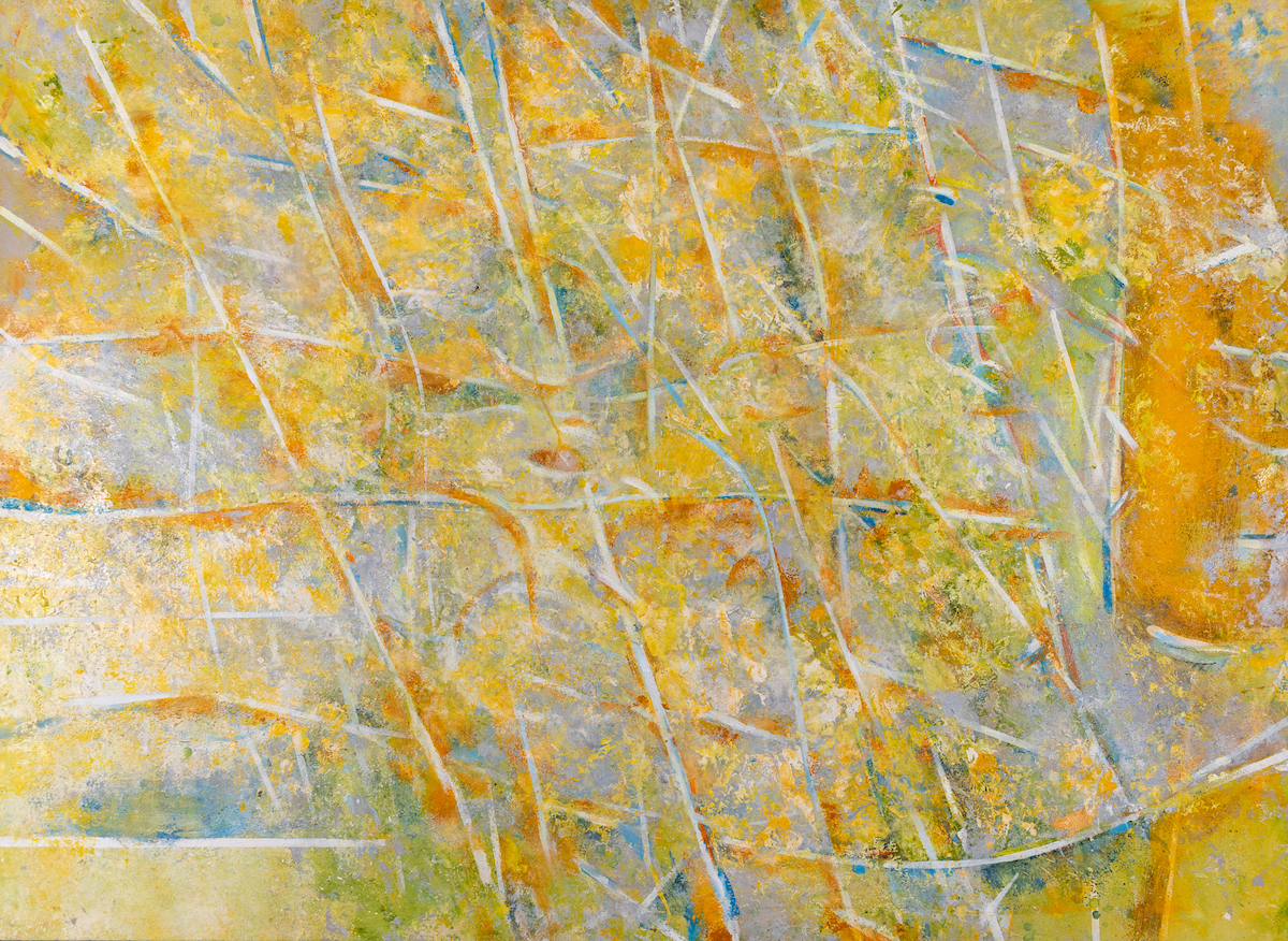 L.1 (Mirage) by John Golding. Abstract painting in shades of yellow and blue.