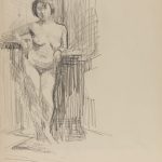 Standing Female Nude leaning on a tall plinth