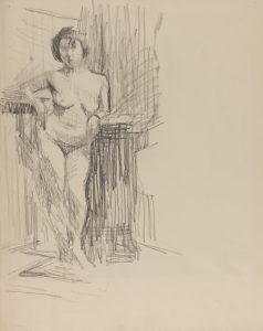 Standing Female Nude leaning on a tall plinth