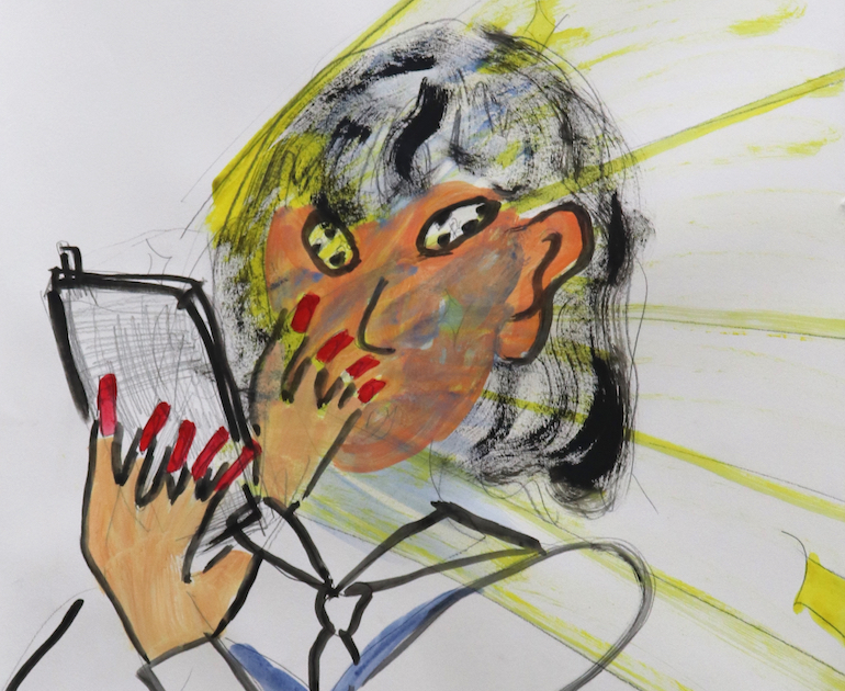 Closeup of a drawing of a selfie by Sae Yeoun Hwang