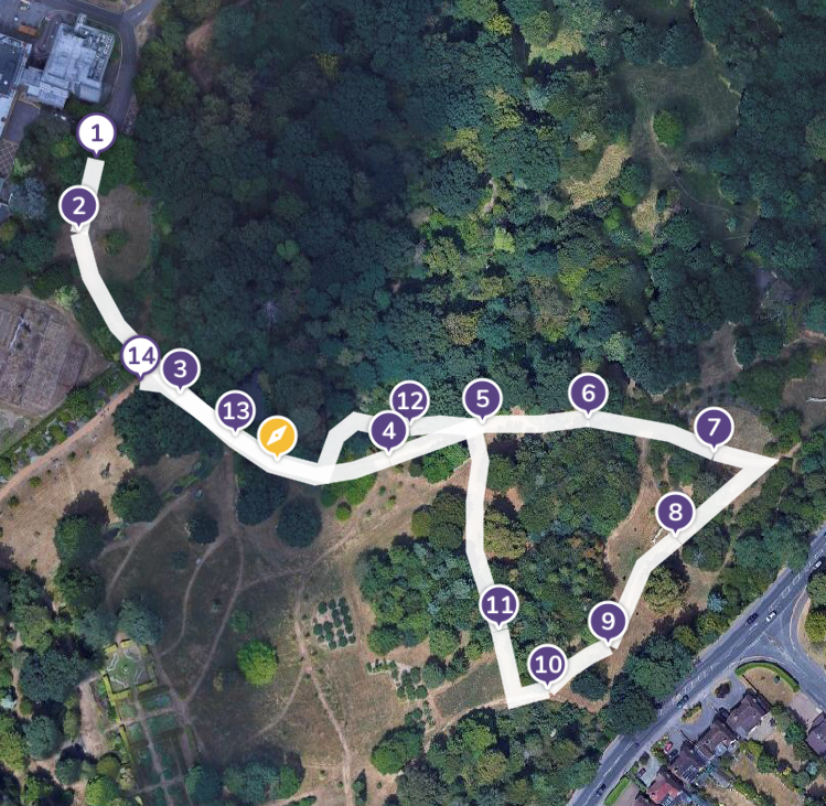 Overhead image of the Harris Gardens, showing the route of the audio trail
