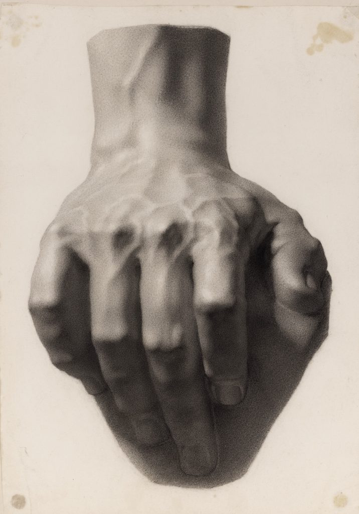 Right hand finishing at the wrist. Fingers pointing down towards the bottom of the sheet.