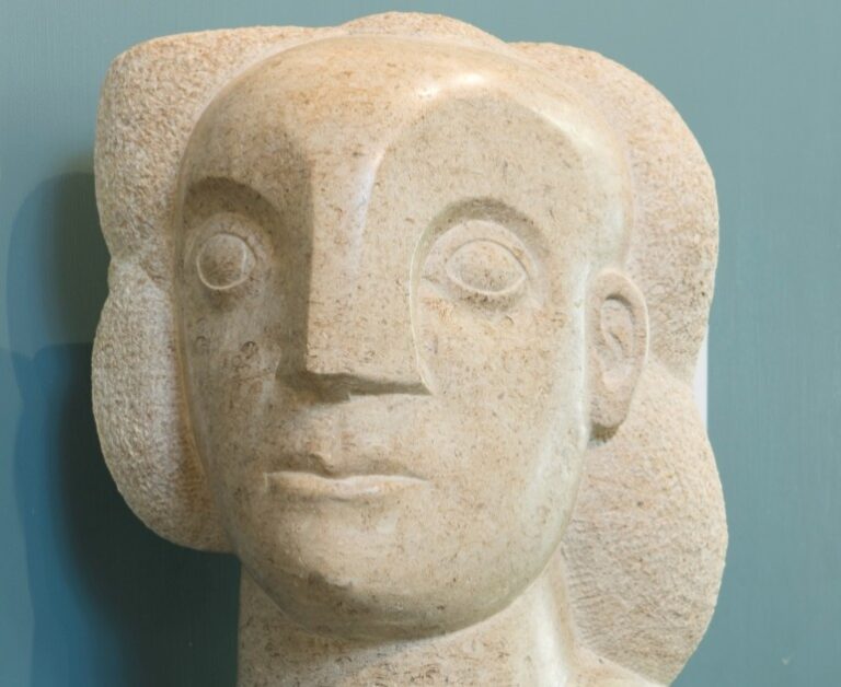 Bust of the head of a woman made of stone