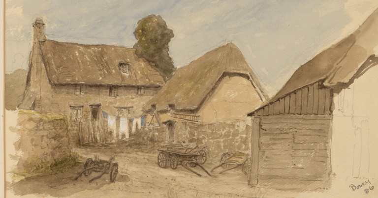 Watercolour of a farmhouse by John Paget.