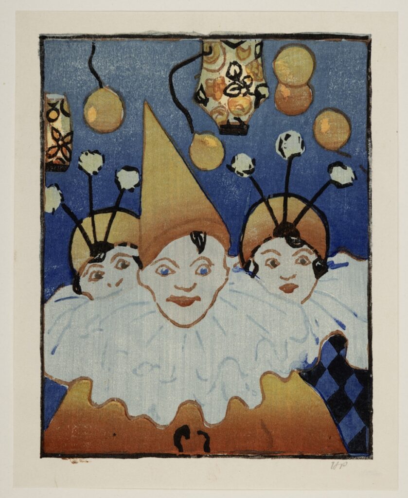 Three figures with hats and ruffs.