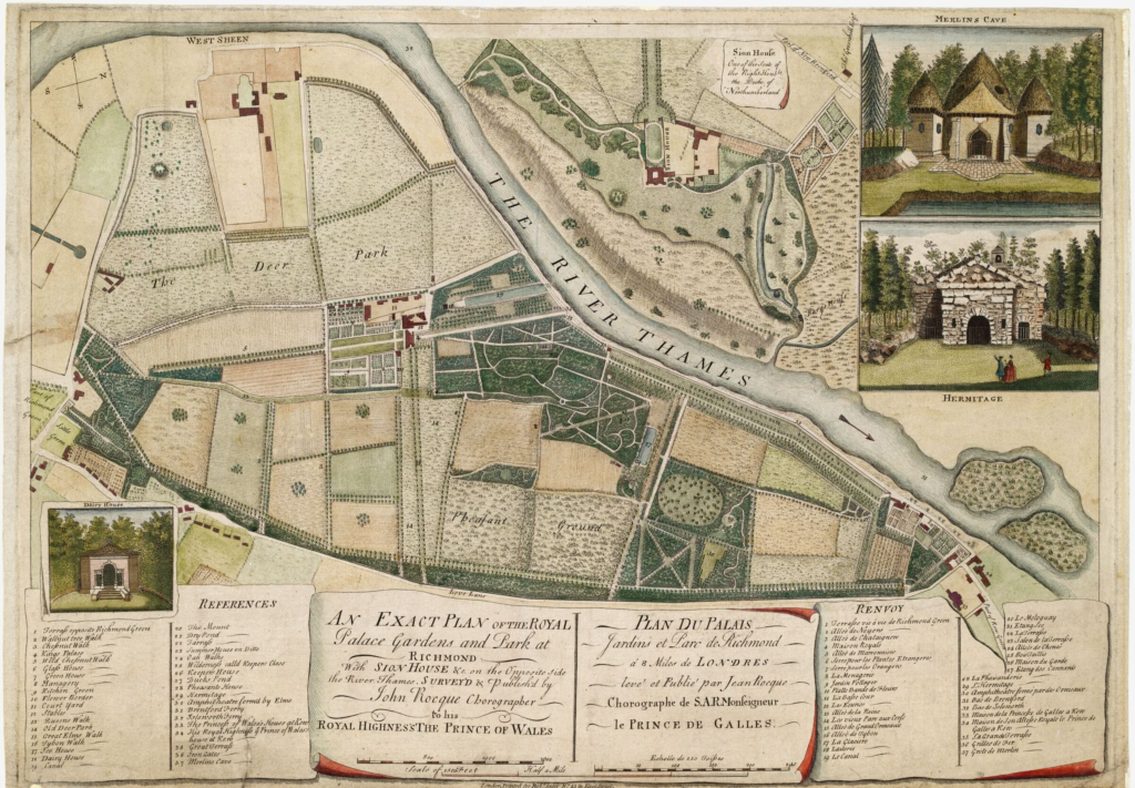 Map of Kew Gardens with list of feature locations