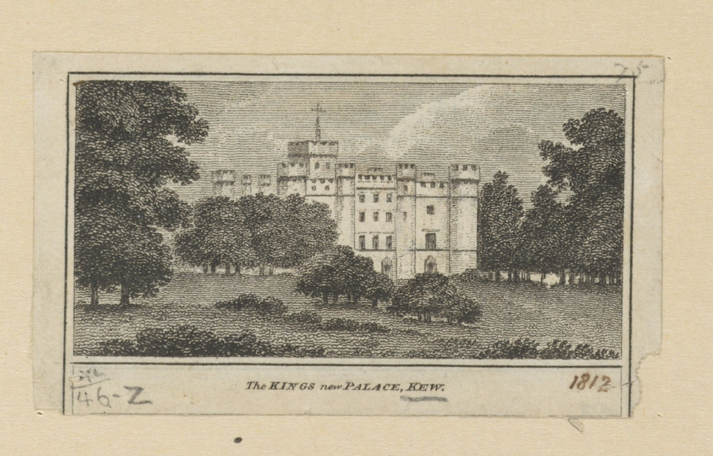 image of a white castellated building partly hidden by trees