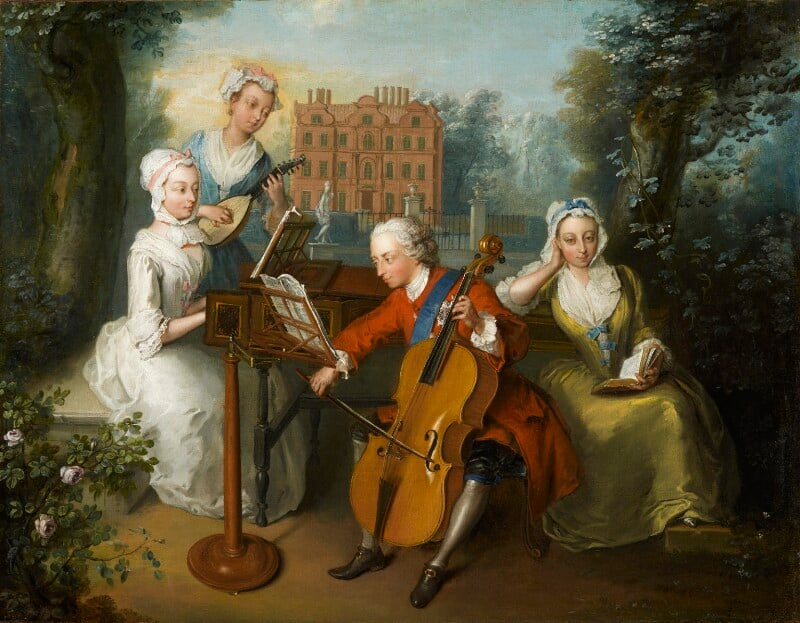 image of a man and three women playing instruments
