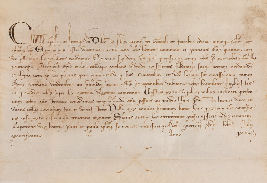 Leaf from a Papal Bull of Pope Clement IV (15 June, 1265)