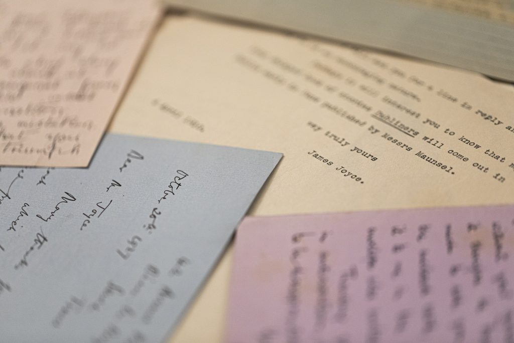 A selection of the letters in the collection (letter by James Joyce reproduced by kind permission of the James Joyce Estate)