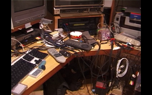 Image of Dwoskin's desk with film editing set-up