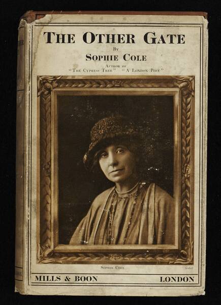 Portrait of Sophie Cole on the cover of her novel "The Other Gate" (1924), early Mills & Boon romance author.