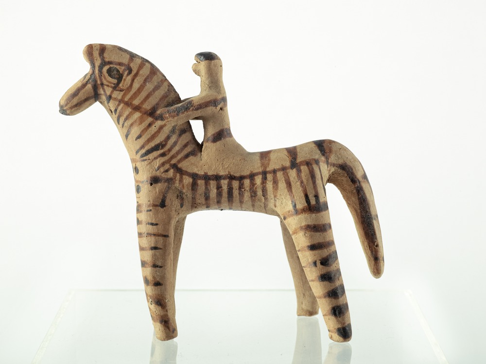 Boeotian terracotta horse and rider figurine